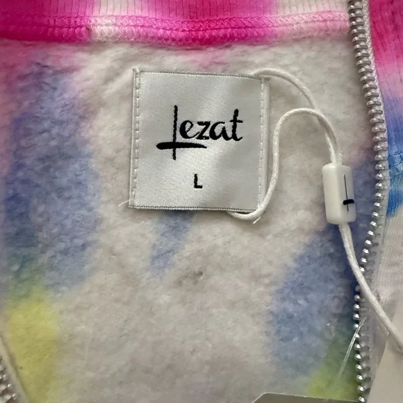 Lezat Multicolor Tie Dye Zip Front Fleece Jumpsuit Large Cozy Athleisure NWT - Picture 5 of 7